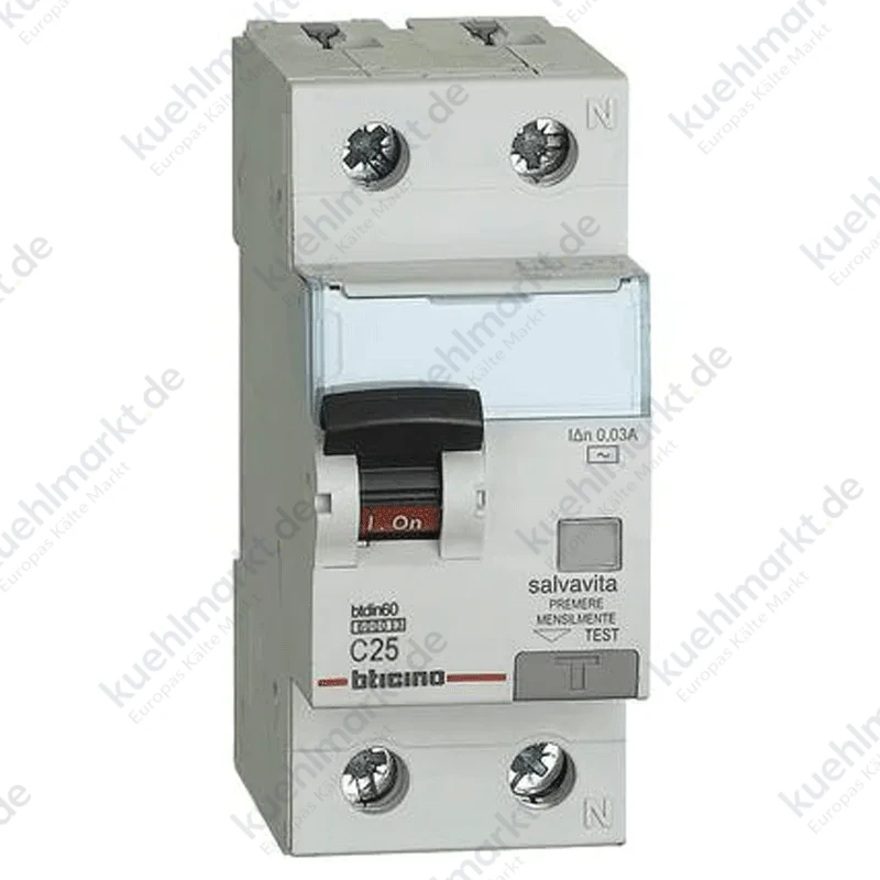 Bticino FI-LS-Schalter 1P+N 25A 30mA AC Typ 6kA 2 Module GN8813AC25