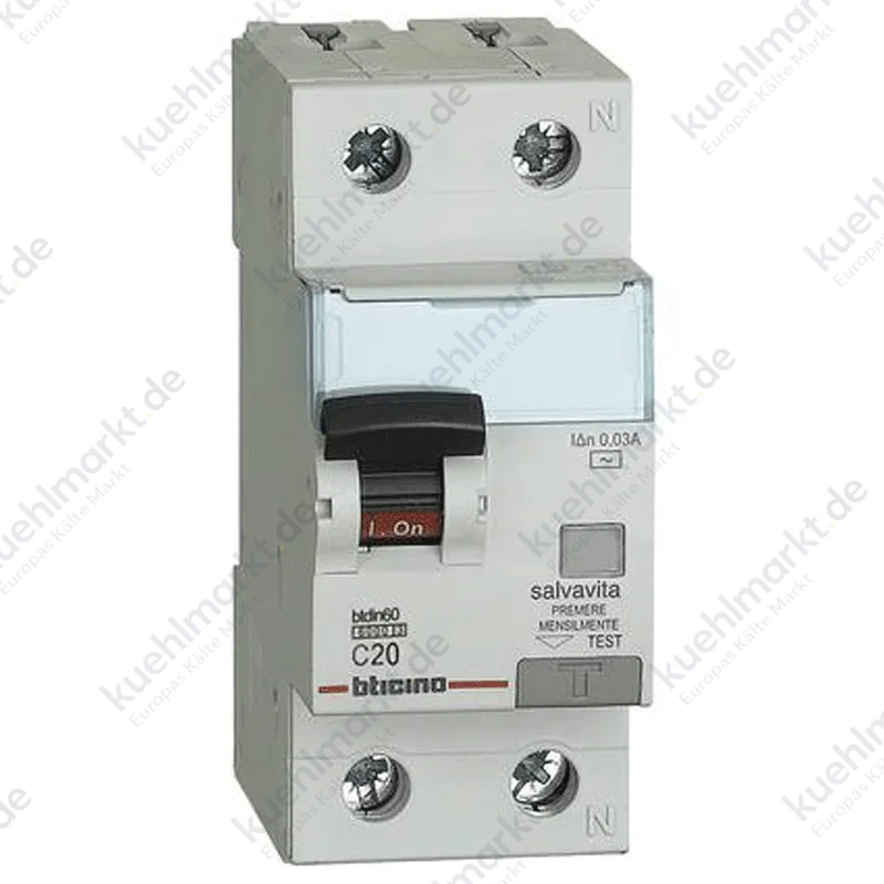 Bticino FI-LS-Schalter 1P+N 20A 30mA AC Typ 6kA 2 Module GN8813AC20