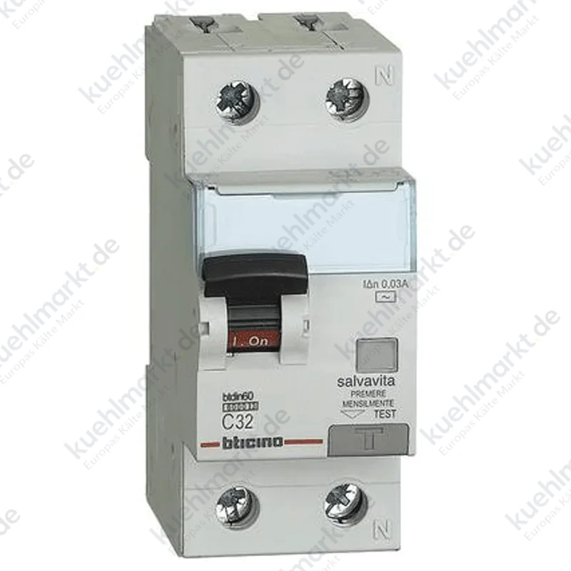 Bticino FI-LS-Schalter 1P+N 32A 30mA AC Typ 6kA 2 Module GN8813AC32