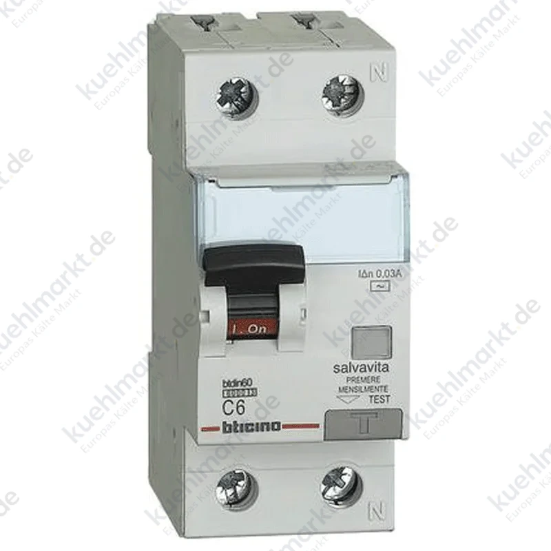 Bticino FI-LS-Schalter 1P+N 6A 30mA AC Typ 6kA 2 Module GN8813AC6
