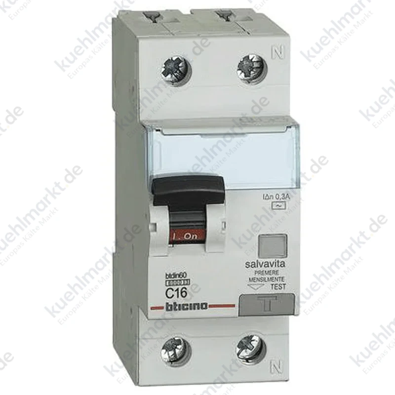 Bticino FI-LS-Schalter 1P+N 16A 300mA AC Typ 6kA 2 Module GN8814AC16