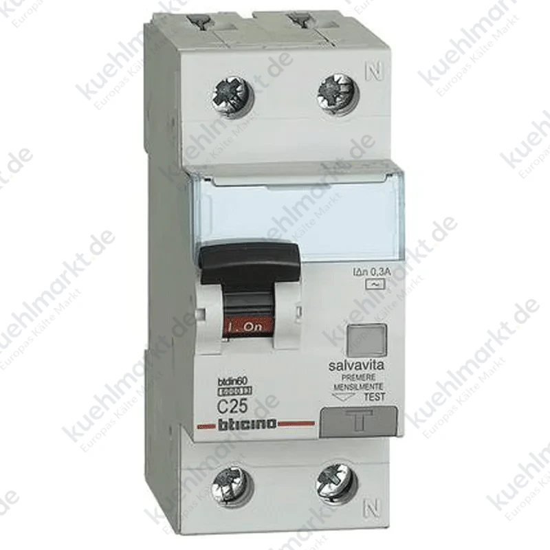 Bticino FI-LS-Schalter 1P+N 25A 300mA AC Typ 6kA 2 Module GN8814AC25