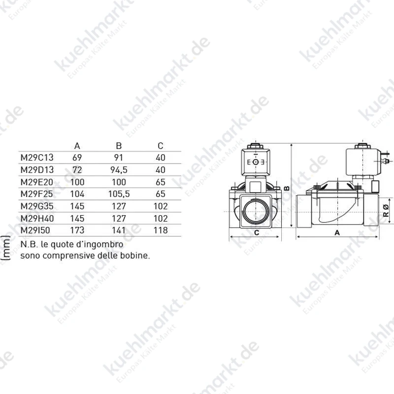 Fantini Cosmi Membran-Magnetventil M29 G1-1/2 40mm NA M29H40