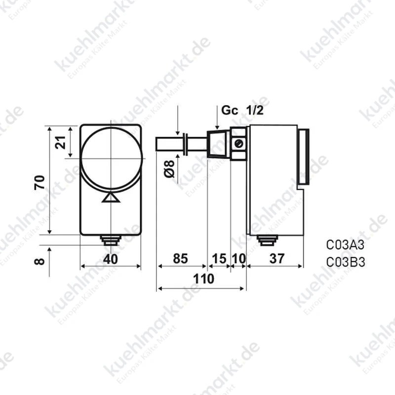 Fantini Cosmi Tauchthermostat Skala 10/90 Grad C03A3