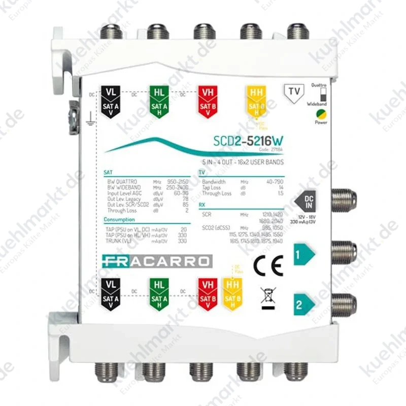 Fracarro Multiswitch SCD2-5216W 5 Eingänge und WB 2 Ausgänge 271184