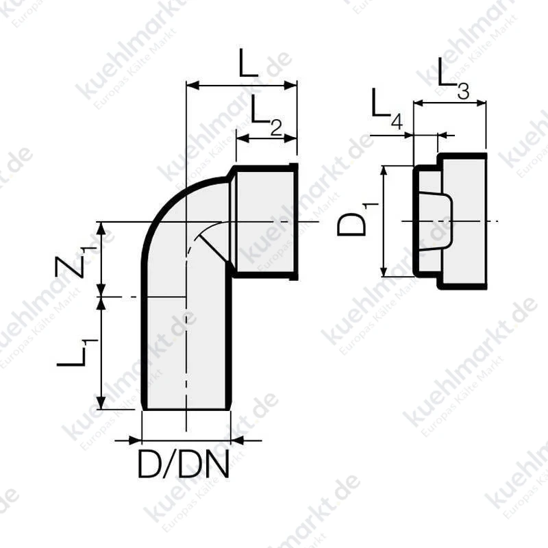 Technischer Bogen mit PP-Stecker Valsir PP3 steckbar D 40/53,5 mm VS0518113