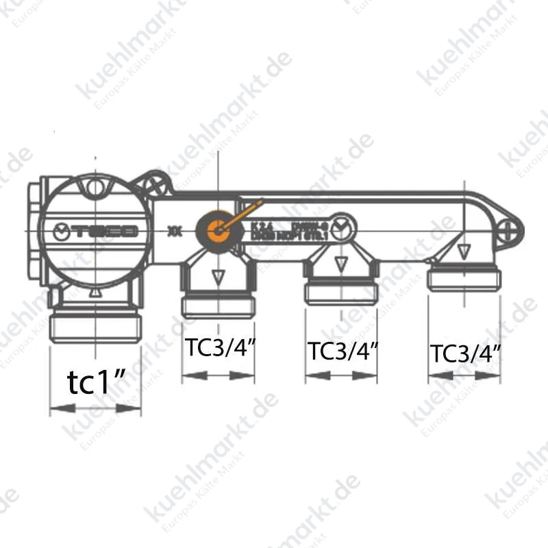 Teco Gasverteiler K2.4 mit Absperrung 3 Wege 3/4 K204DC10100