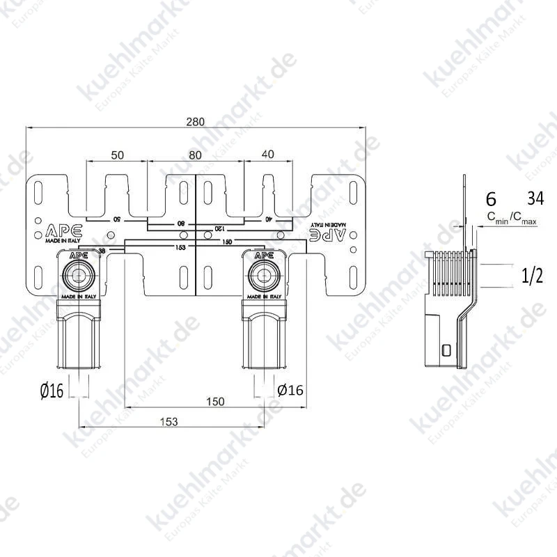 Ape APL Einbausatz für Rohre 1/2 x 16 mm mit zwei Anschlüssen ARL3603100