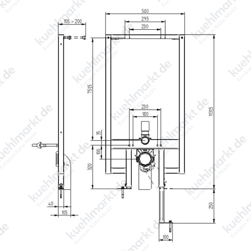 Todini Unilite Small Vorwandelement für Wand-WC für Sigma 8 Spülkästen 14,25/S/U