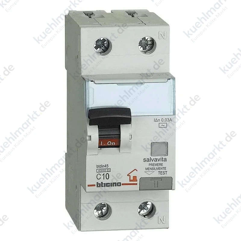 Bticino Fehlerstrom und Leitungsschutzschalter 10A 1P+N 4.5KA GC8813AC10