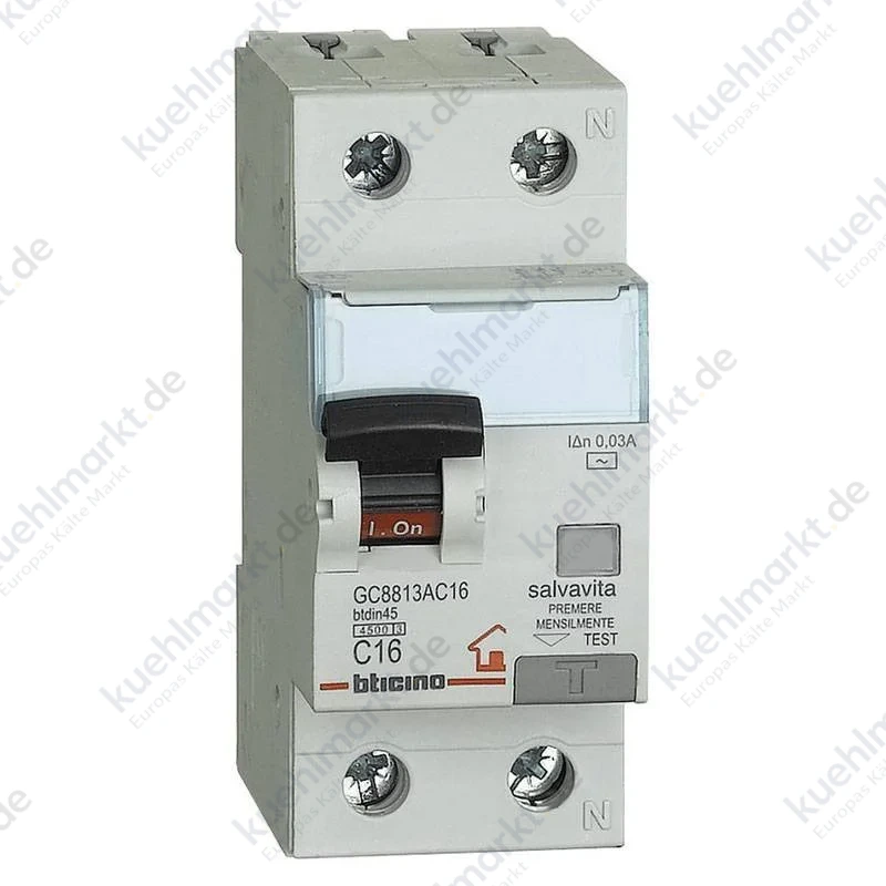 Bticino Fehlerstrom und Leitungsschutzschalter 1P+N 4.5KA 16A GC8813AC16