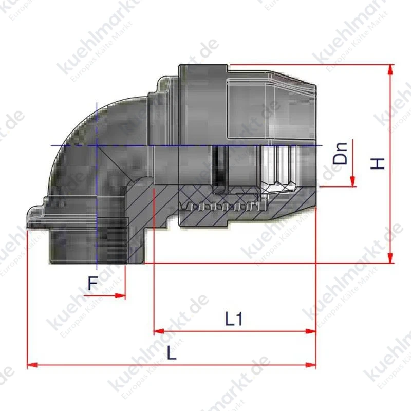 Nupi 90-Grad-Winkelstück Innengewinde D 50 mm 1 1/2 PE 10KGF50112