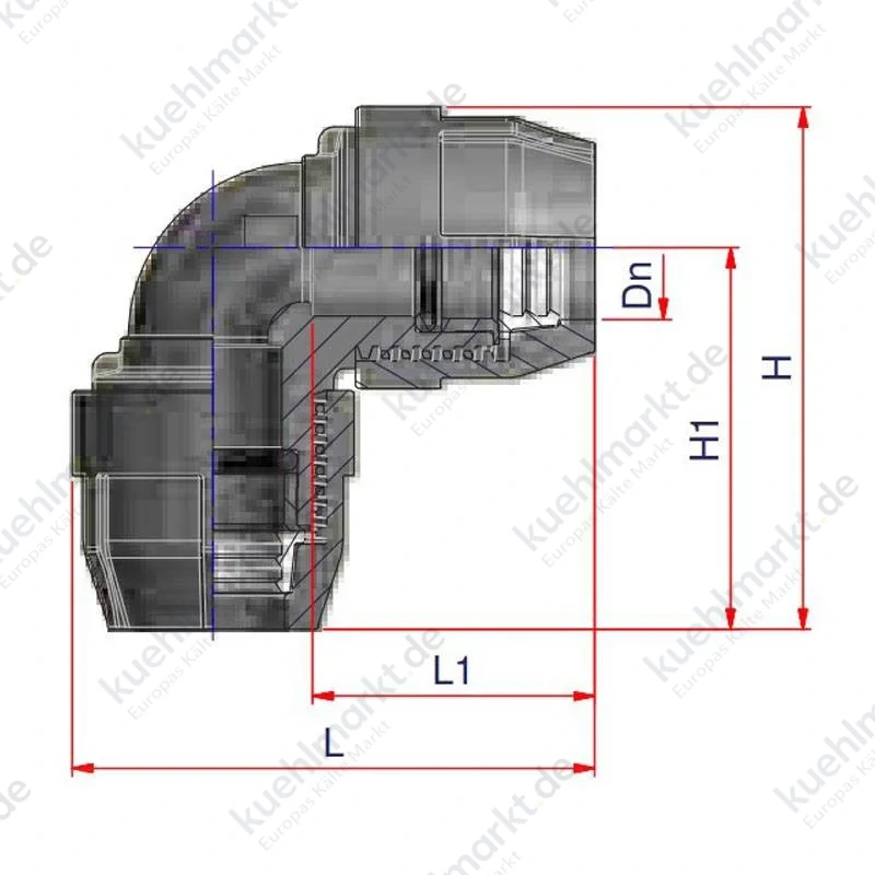 Nupi 90-Grad-Winkelstück Durchmesser 50 mm PE 10KG50