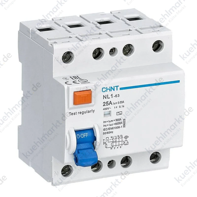 Chint Fehlerstrom-Schutzschalter NL1-63 25A 4P 30MA AC Typ 4 Module 200223
