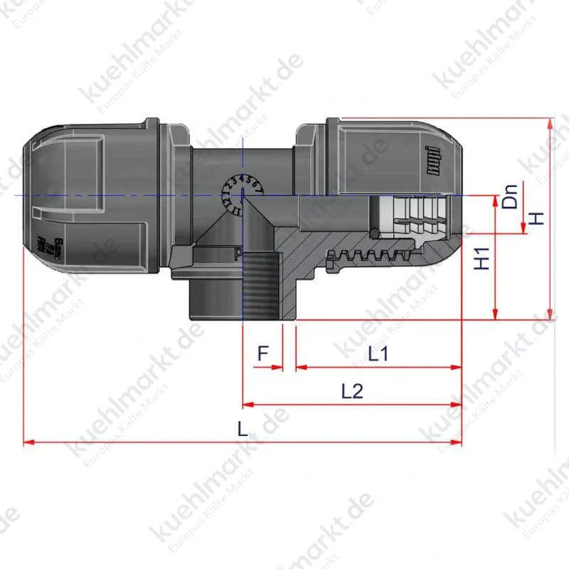 Nupi 90 Grad T-Stück mit Innengewinde D 25 mm 3/4 PE 10KTF2534