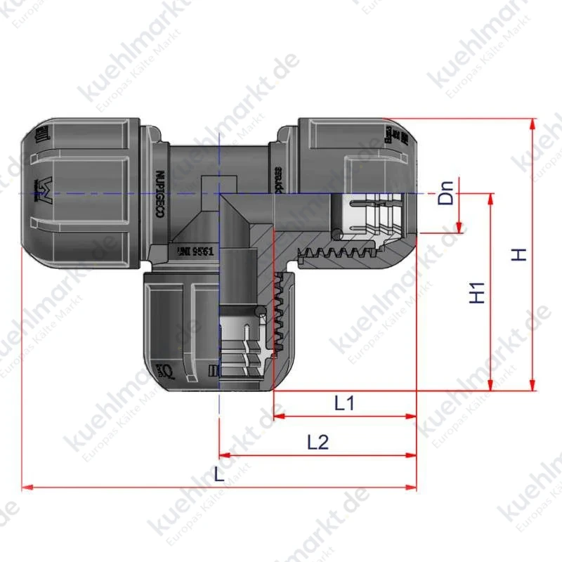 Nupi 90 Grad T-Stück 40 mm Durchmesser PE 10KT40