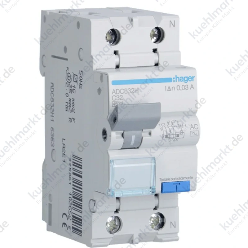 Hager FI/LS-Schalter 1P+N 32A 4,5kA 30mA Kurve C Typ AC ADC832H