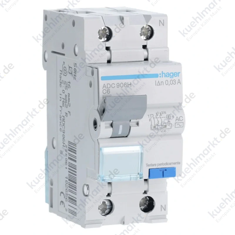 Hager FI/LS-Schalter 1P+N 6A 6kA 30mA Kurve C Typ AC 2M ADC906H