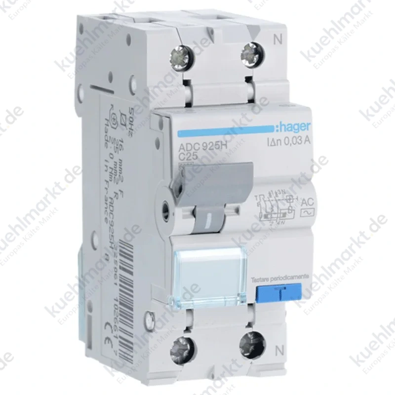 Hager FI/LS-Schalter 1P+N 25A 6kA 30mA Kurve C Typ AC 2M ADC925H
