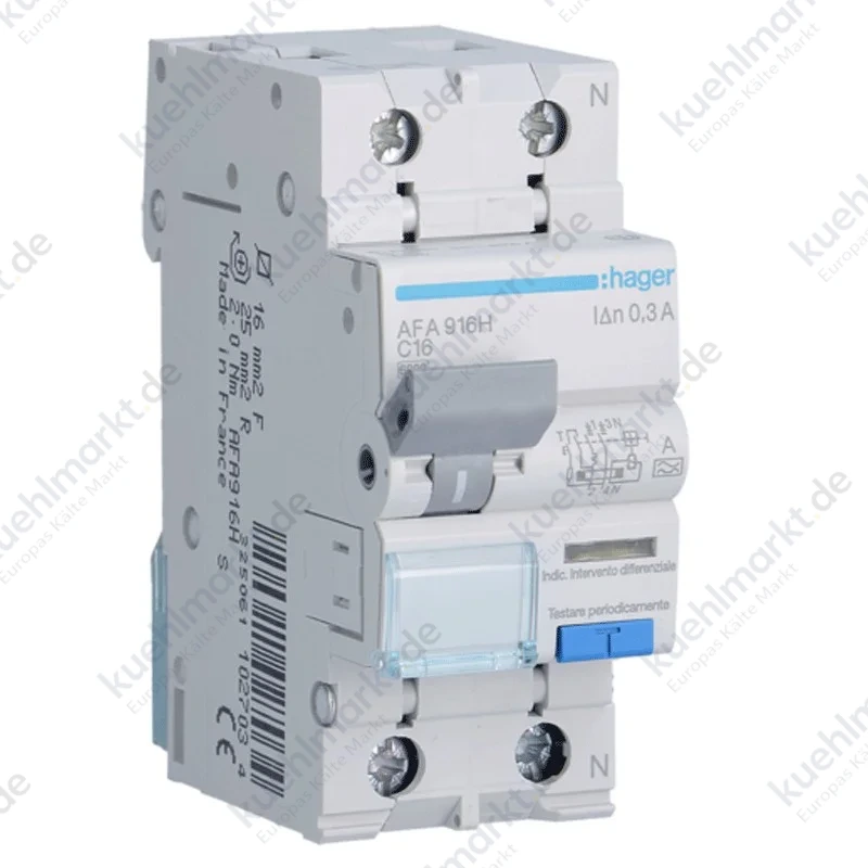 Hager FI-LS-Schalter 1P+N 16A 6kA 300mA Kurve C Typ A 2M AFA916H