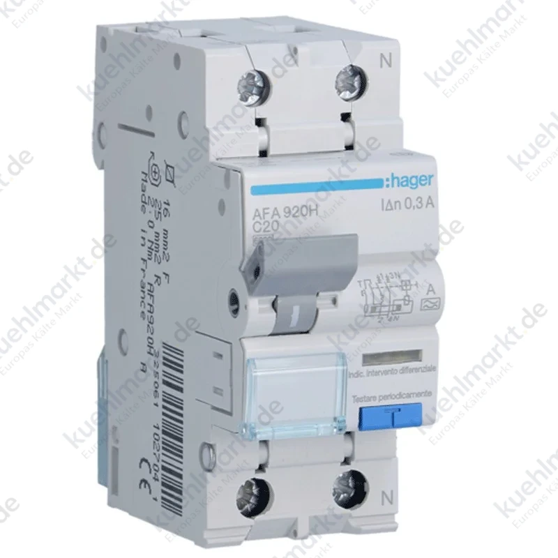 Hager FI-LS-Schalter 1P+N 20A 6kA 300mA Kurve C Typ A 2M AFA920H