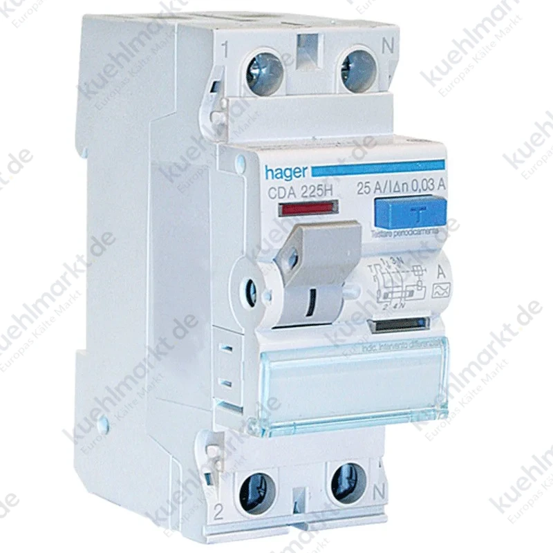 Hager Fehlerstrom-Schutzschalter 2P 25A 30MA A 2 Module CDA225H