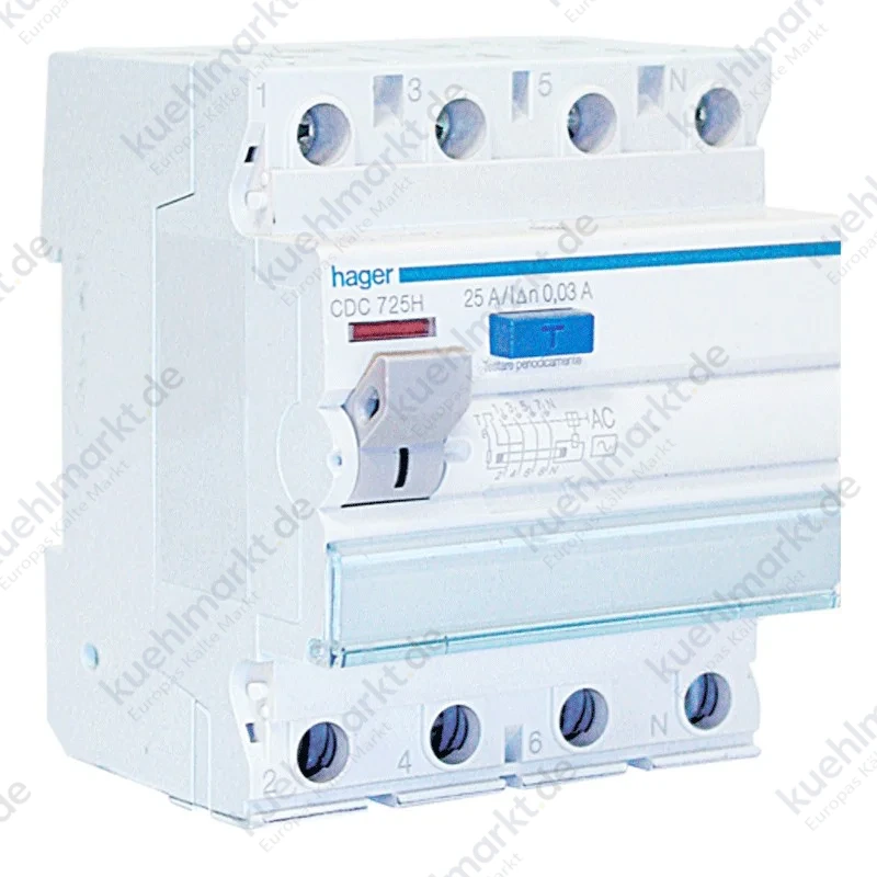 Hager Fehlerstrom-Schutzschalter 4P 25A 30MA AC 4 Module CDC725H