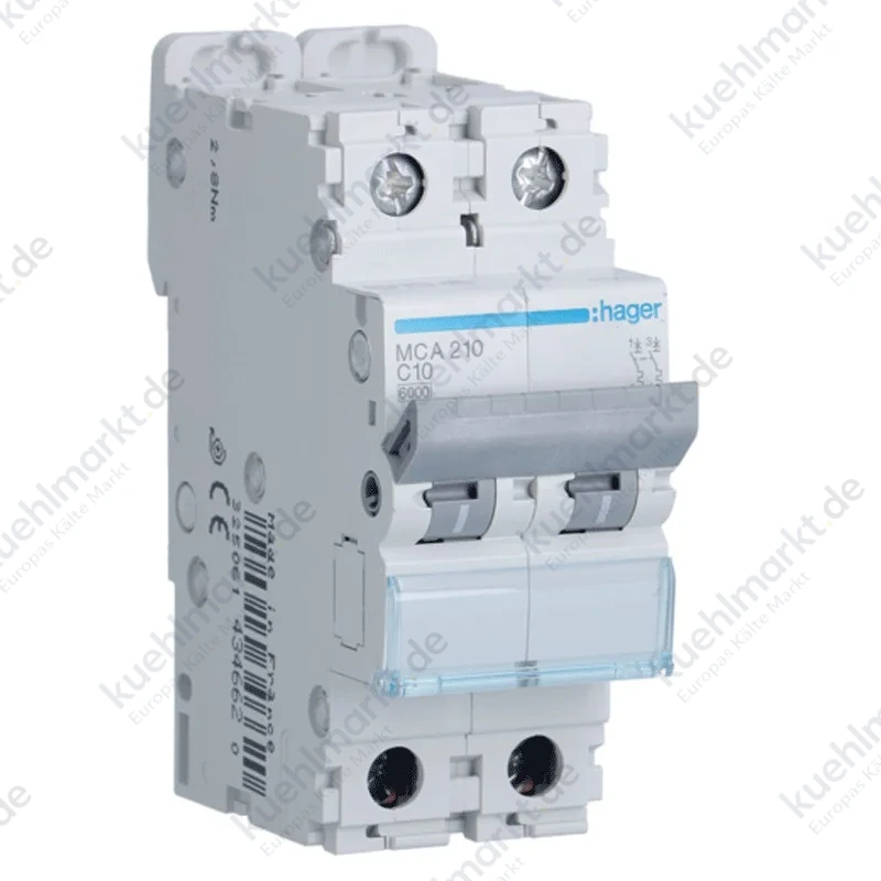 Leistungsschalter Hager 2P 10A 6KA C 2 module MCA210