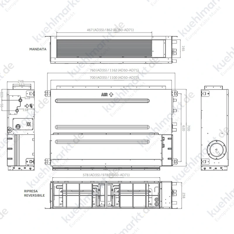 Haier Kanalgerät Klimaanlage MP 150 Pa 5,0kW 18000BTU WIFI R32