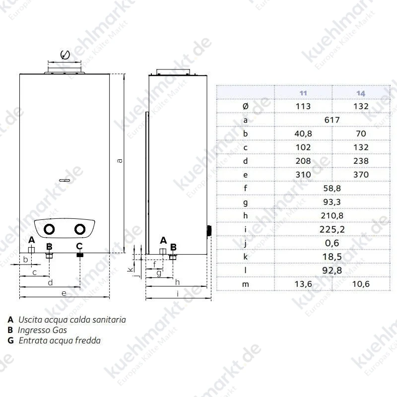 Chaffoteaux Warmwasserspeicher BRD LNX ONM 14 Liter LPG-Gas 3632419