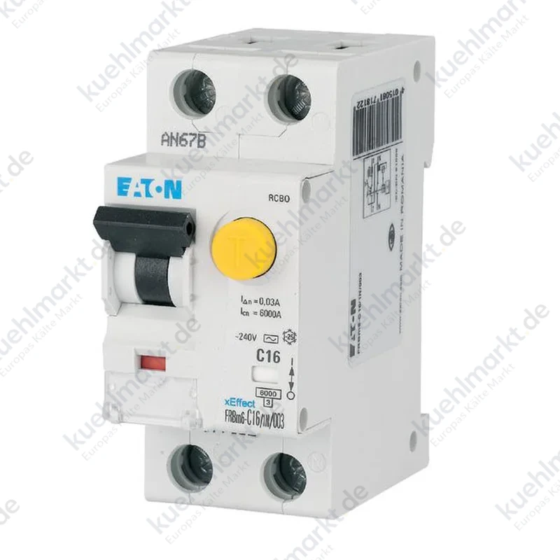 Eaton Fehlerstromschutzschalter 16A 1P+N 6kA 300mA Kurve C Typ AC 2M 177633