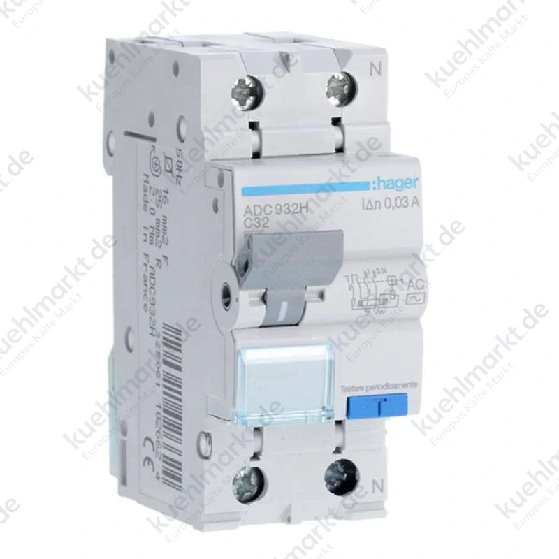 Hager Fehlerstrom und Leitungsschutzschalter 1P+N 32A 30MA 6KA 2M ADC932H