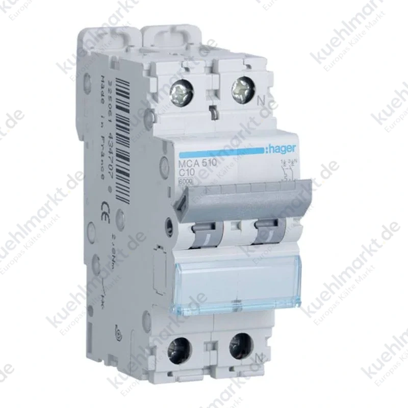 Hager Leitungsschutzschalter 1P+N 10A 6KA 2 Module Kurve C MCA510