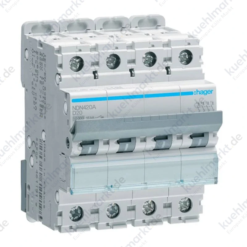 Hager Leitungsschutzschalter 4P 20A 10KA Kurve D 4M NDN420A