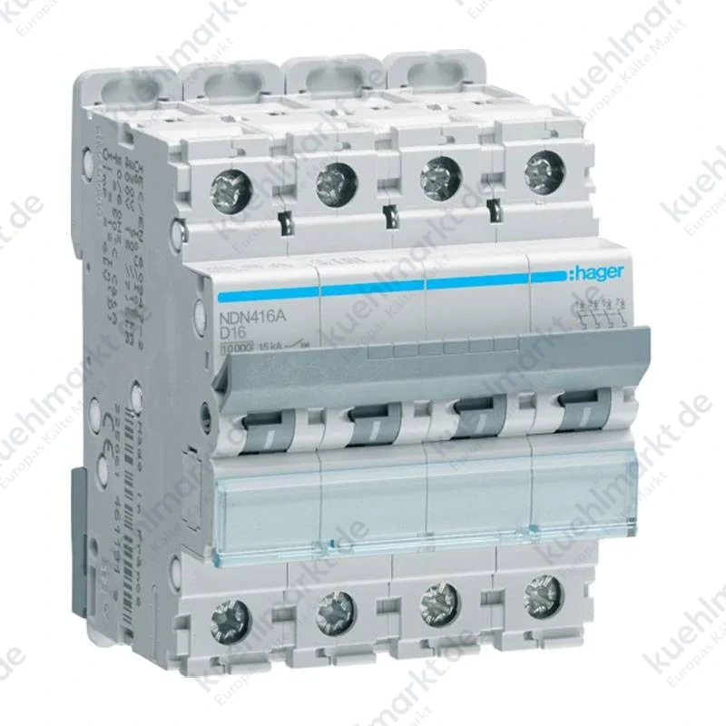 Hager Leitungsschutzschalter 4P 16A 10KA Kurve D 4M NDN416A