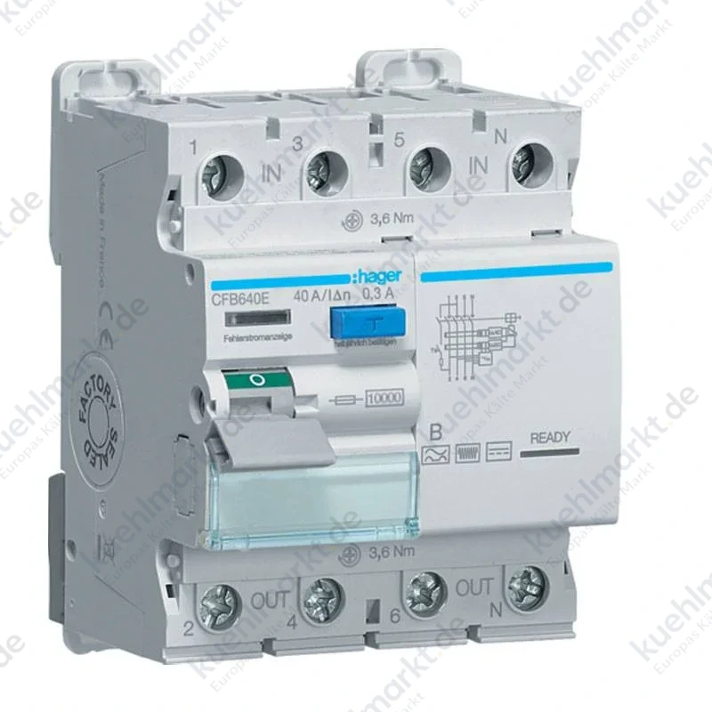 Hager Fehlerstrom und Leitungsschutzschalter 4P 40A 300MA B 4 Module CFB640E