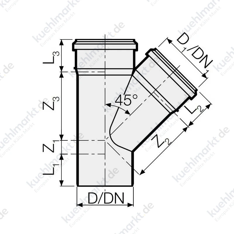 Valsir PP Steckbarer Abwasseranschluss 45 Grad PP3 D75/75mm VS0508019