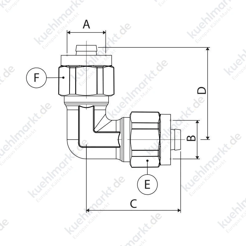 Ape Winkelverschraubung D 32 x 32 mm Messing 3751L03232