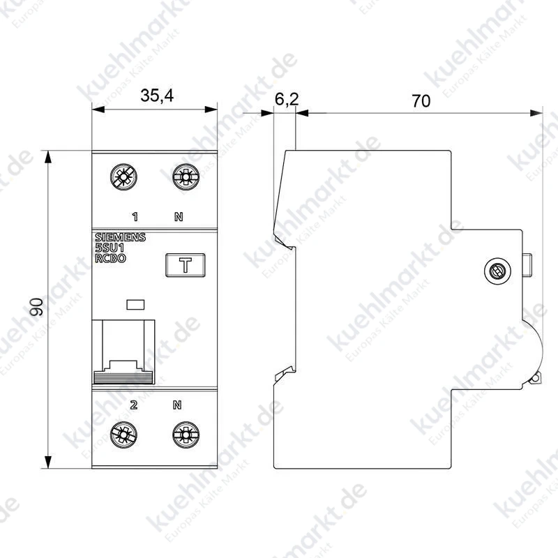 Siemens FI-LS-Schalter 6A 1P+N 4,5 kA 30mA A Kurve C 2M 5SU13537KK06