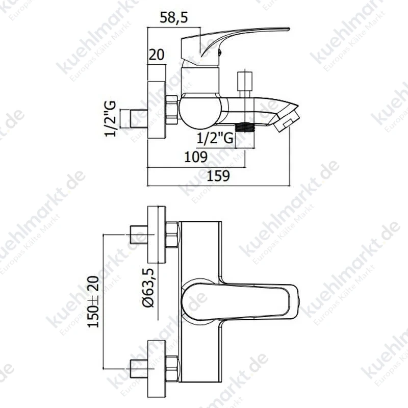 Paffoni Lime Dusch- und Badewannenarmatur mit schwenkbarer Handbrause und Perlator LM023CR