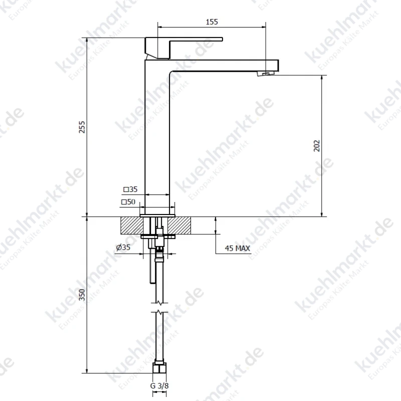 Teorema Pillar hohe Waschtischarmatur mit Ablaufgarnitur und Schläuchen 8G37011-001