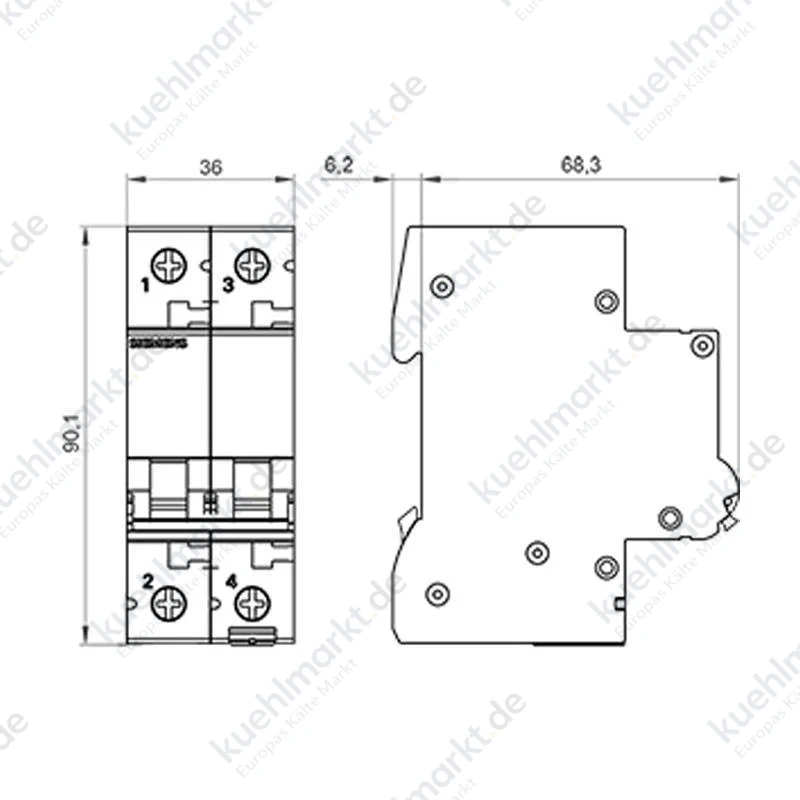Siemens LS-Schalter 25A 2P 10KA D Kurve 2 Module 5SL42258