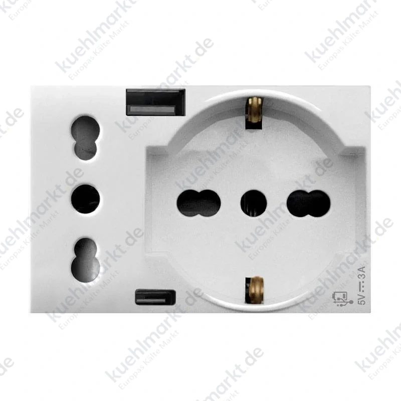 Ave S44 zweipolige Schuko Steckdose und USB Domus S44 weiß 10/16A 44109015USB