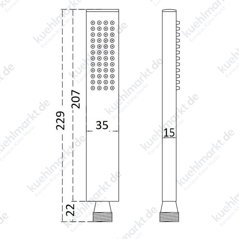 Quadratische Handbrause einstrahlig A 1/2 verchromtes Messing