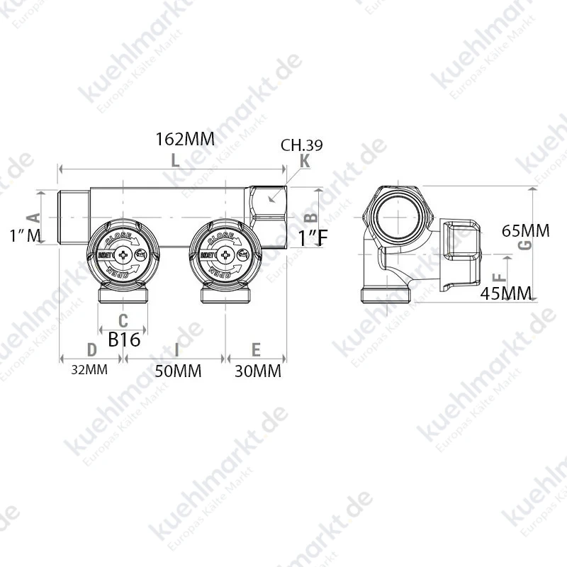 Giacomini Verteiler mit Ventilen 1 Zoll x 16 A/I R585CY043