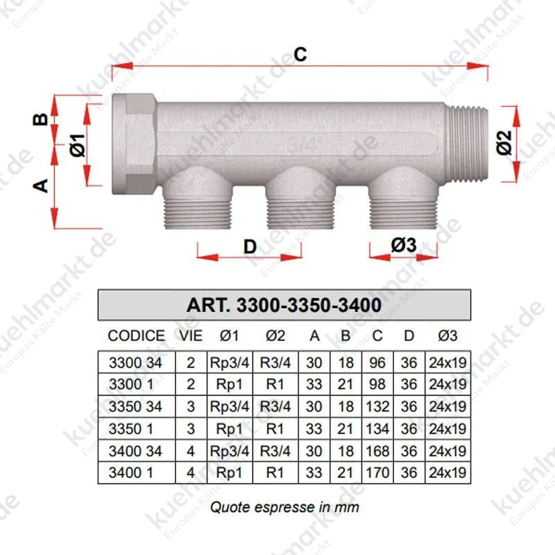 Far Verteiler 3300 2-Wege A/I 3/4" für Heizungsanlagen 3300 34