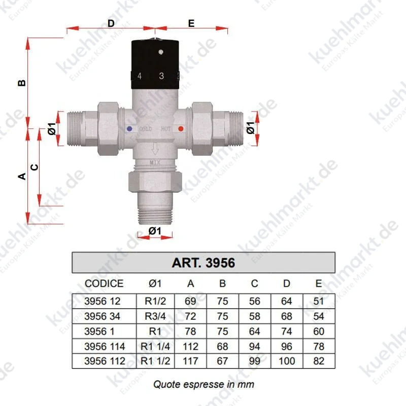 Far Mischventil 3956 1/2" A mit Abgängen für Sanitärinstallationen 3956 12