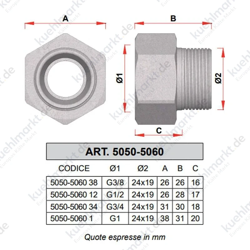 Far gerade Nippel Anschluss 3/4" Innengewinde aus Messing für Rohre 5060 34