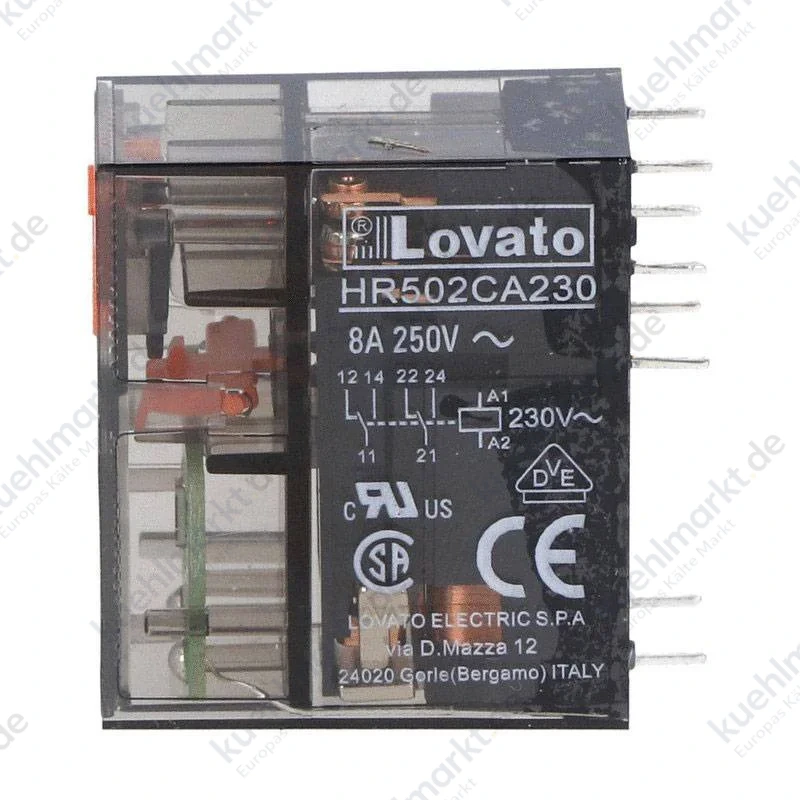 Lovato Mini-Relais 8A 2 Schalter 230V AC mit Led-Anzeige HR502CA230