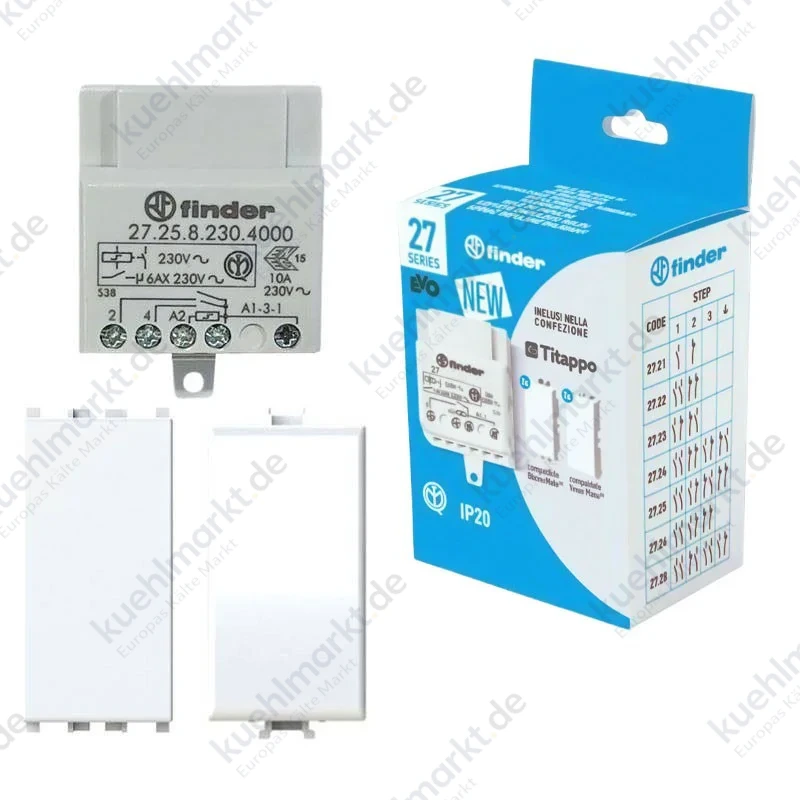 Finder Bausatz mit Relais 272582304000 und zwei Matix und Vimar Blindmodulen
